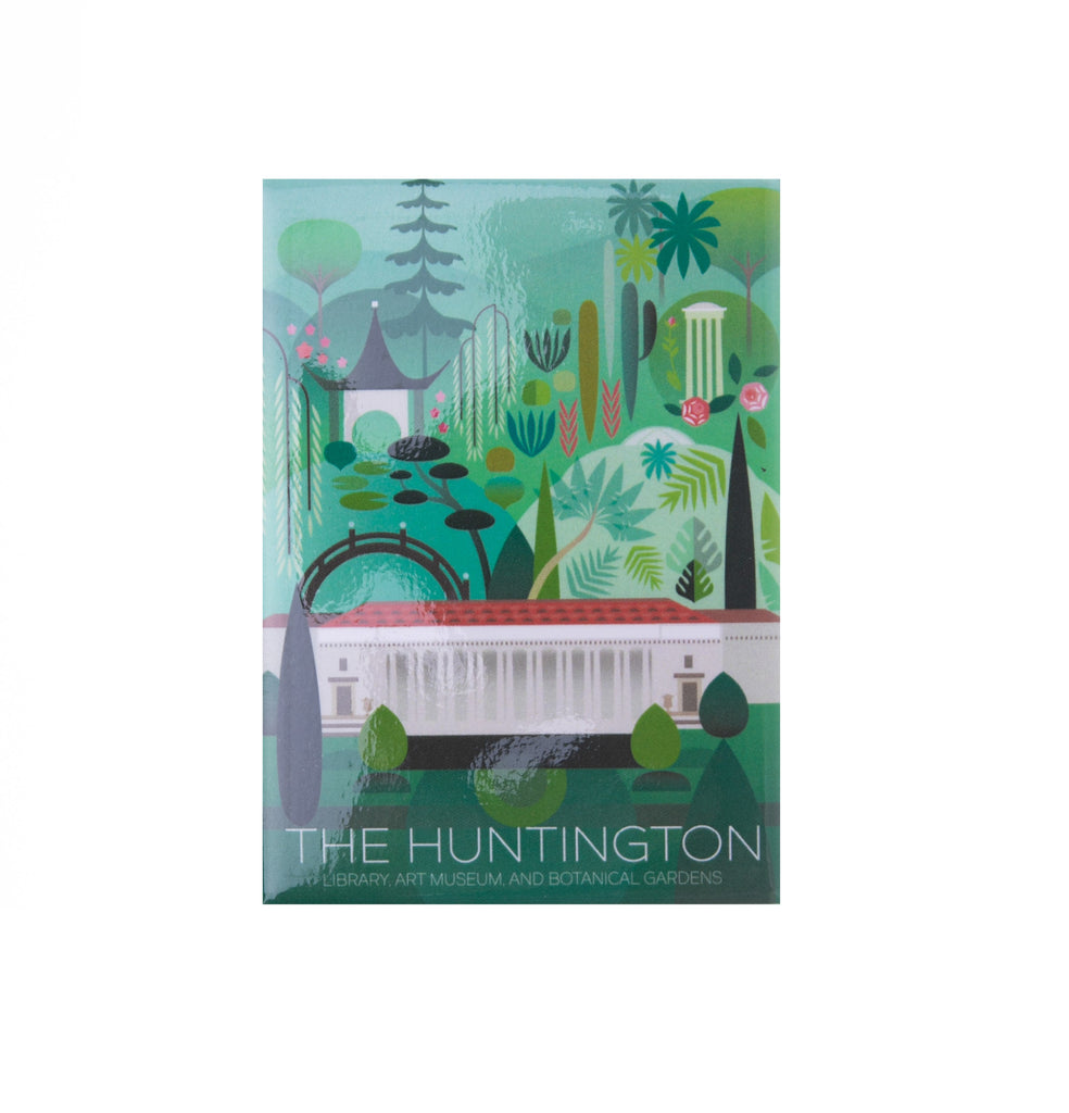 This colorful fridge magnet features artwork created exclusively for The Huntington. This beautiful design cleverly depicts our Library and Botanical gardens. Exclusive to The Huntington Store. Dimensions: 2.5" x 3.5"