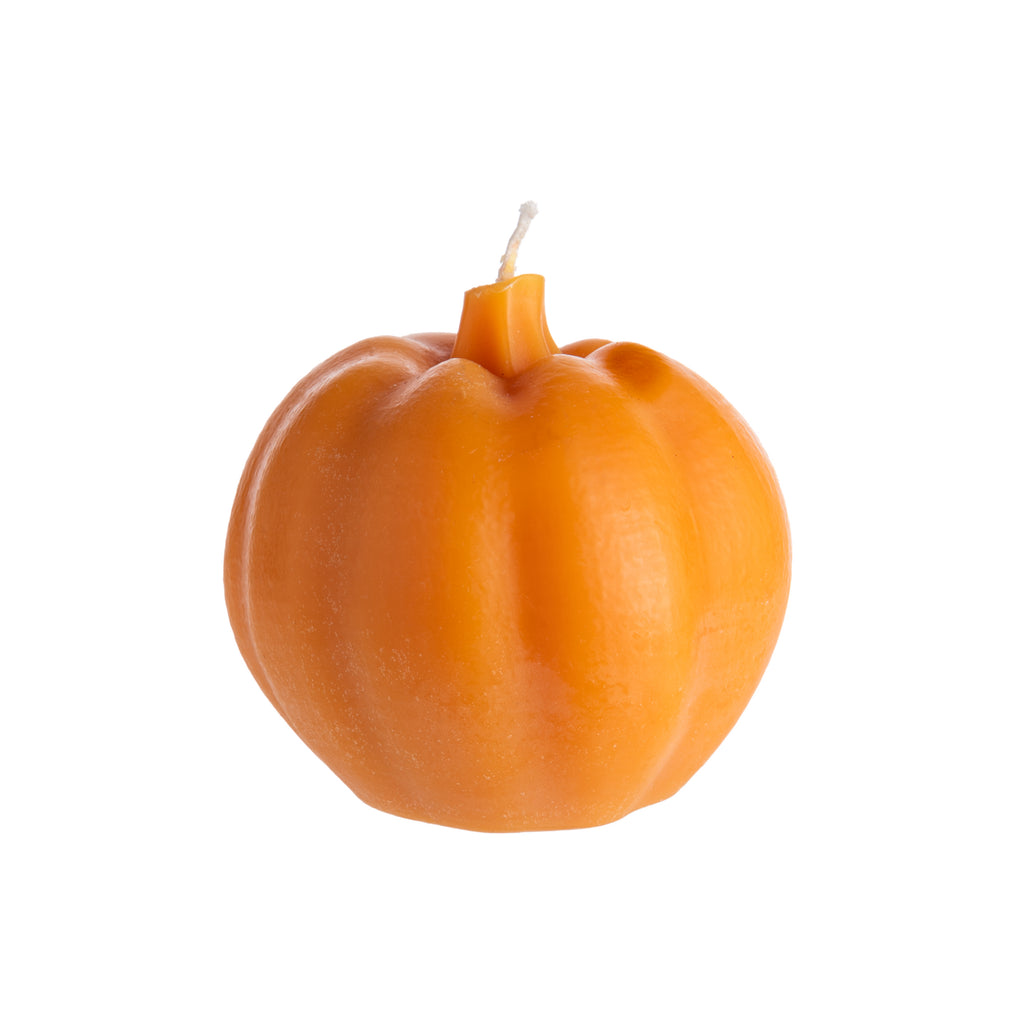 Create a pumpkin patch in your home with this pumpkin shaped candle. Add some fall ambiance and get into the cooler cozy vibes once you light this candle in your home. Would look great on a tablescape or on a shelf with other fall or Halloween decor.  Unscented Dimensions: Approx. 4" Diameter