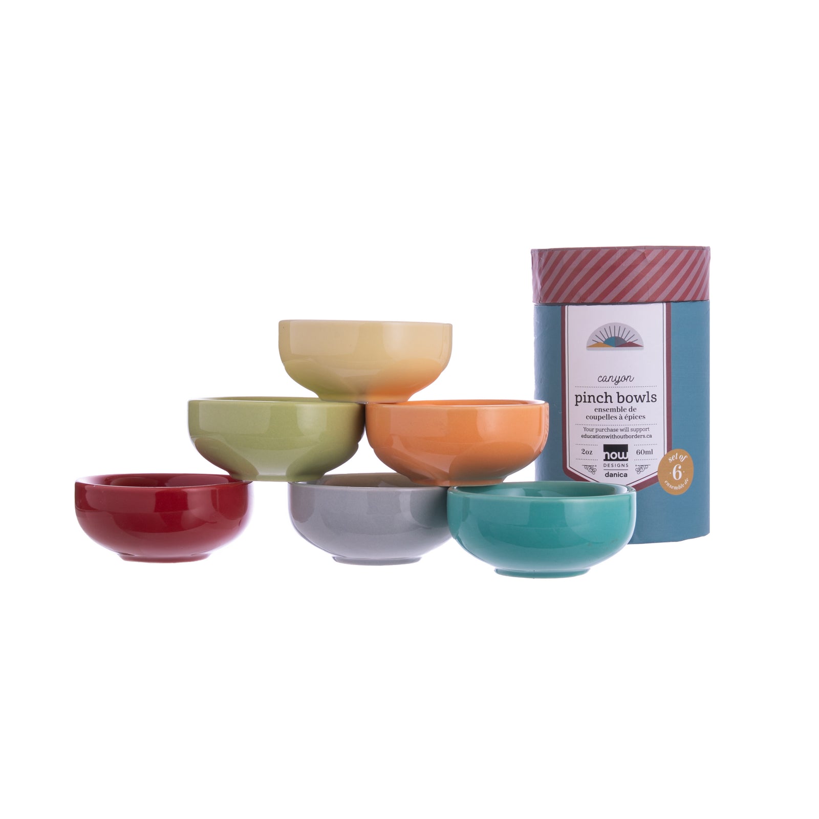 This set of six multiuse 2 oz. mini bowls is perfect for prepping and sorting ingredients, as well as serving small quantities of sauces, dips, spices, and condiments. Made from lightweight stoneware, these colorful compact sized bowls combine durability with a sleek aesthetic. 3" x 1.25" Microwave and dishwasher safe
