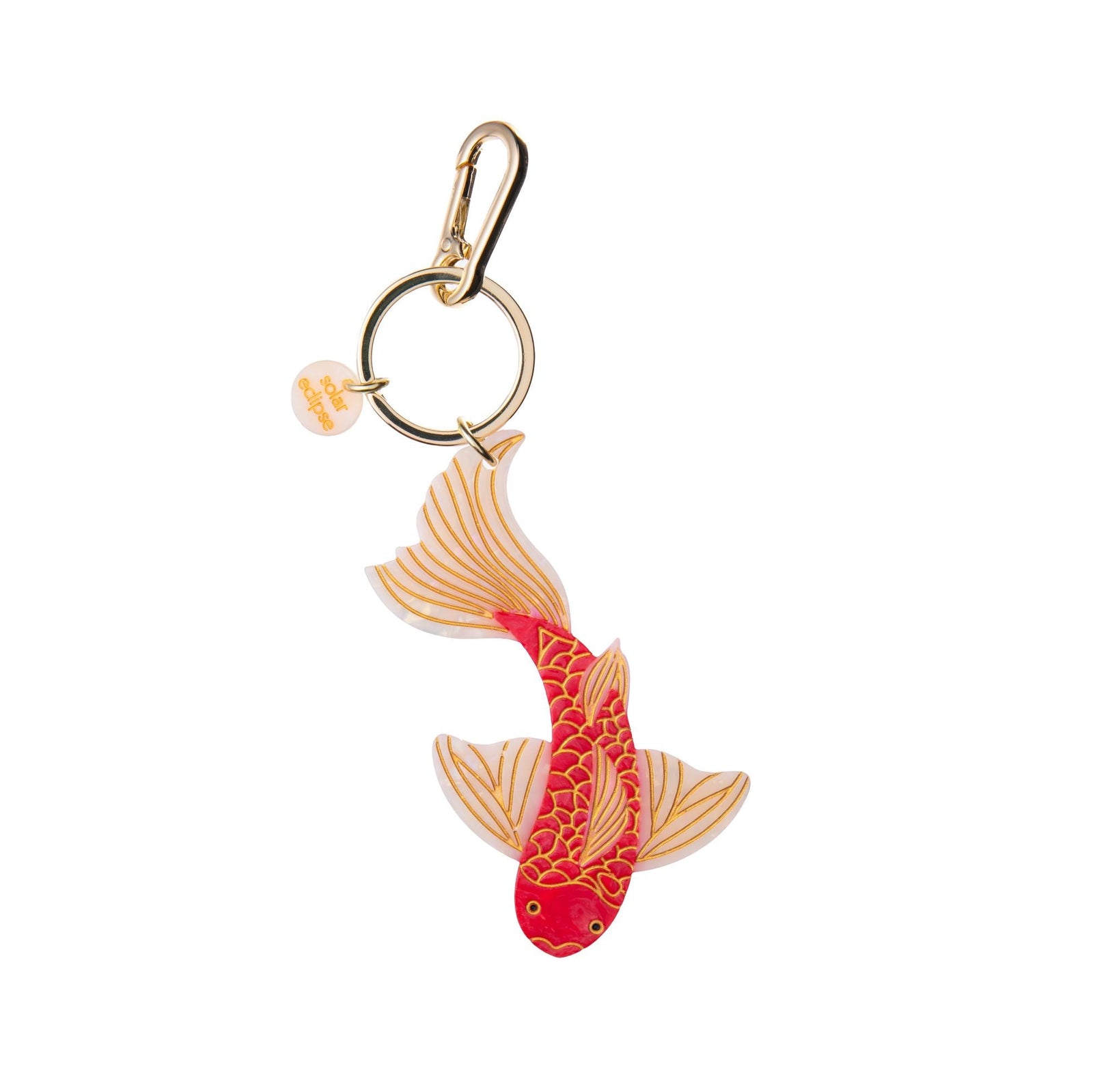 This vibrantly colored Koi fish key chain / bag charm has a hand-painted finish and is crafted in small batches. It's designed to upgrade your favorite bag or set of keys. Designed in New York City, the double-sided charm is hand-painted on both sides, for an iconic look from all angles. Made from super-strong, eco-friendly biodegradable acetate. 