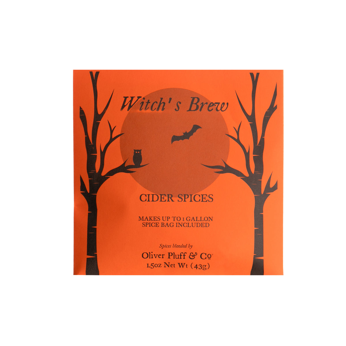 A warming and refreshing addition to your Halloween drinks menu! Contains a tasty blend of cinnamon sticks, ground ginger and nutmeg. Simmer one gallon of fresh apple cider with spices for 1-2 hours in a cauldron (or a pan if you don&#39;t have a cauldron handy)! Serve hot or chilled over ice. 1.5oz Spices - Brews 1 Gallon