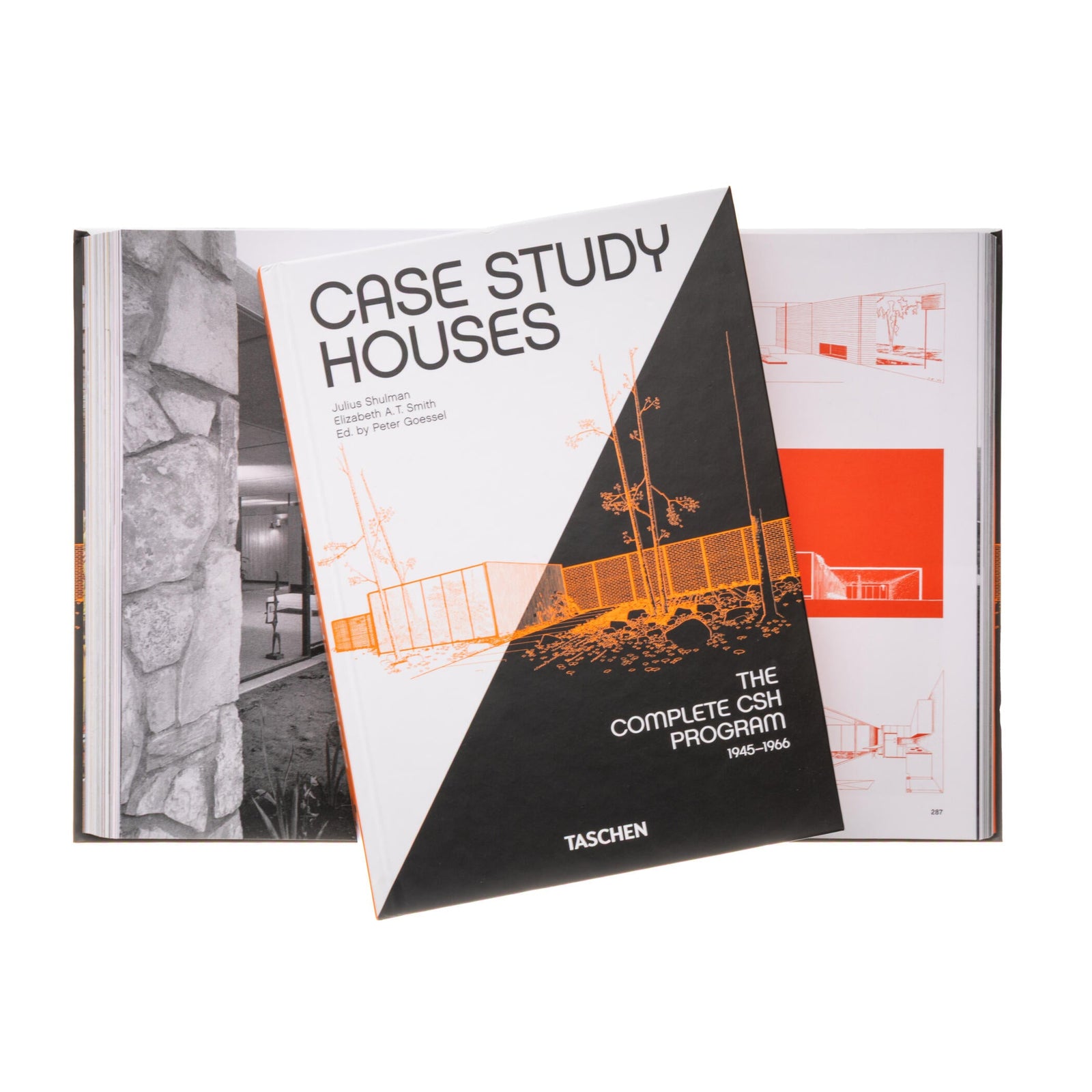 Book titled 'Case Study Houses' by Taschen on a white background