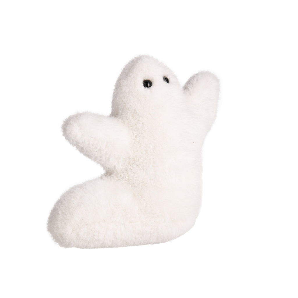 This ghastly plush has intended to scare you but is so adorable it would probably rather cuddle. The ghost sits upright and would be a great addition to your Halloween decor, or leave it up year round to scare away uninvited guests. Dimensions: 6" x 6" x 5" Material: Polyester, Plastic Pellets Recommended age: 2+