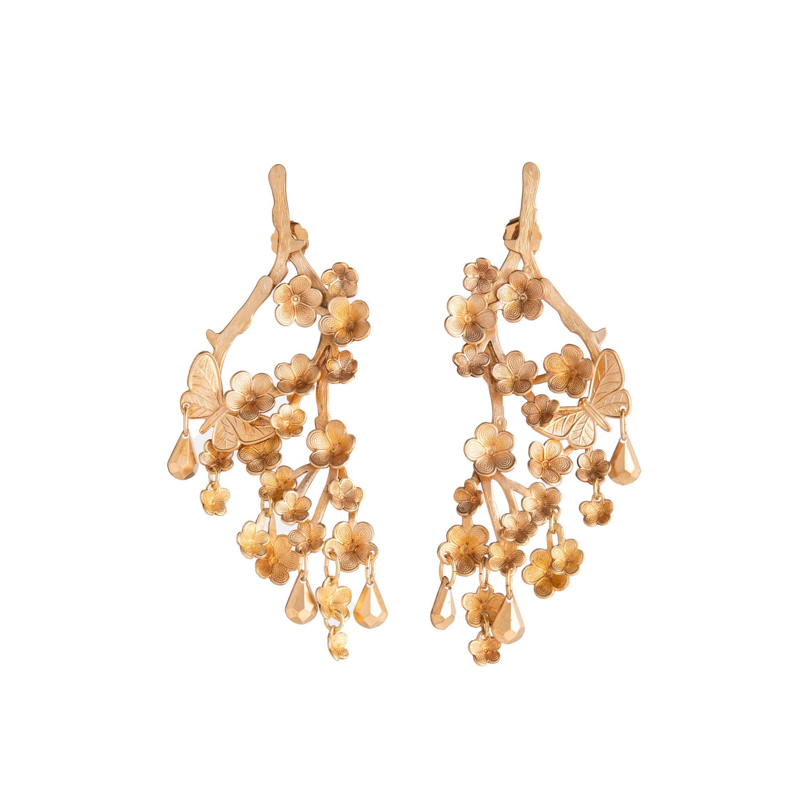 Crafted from high-quality brass, these dangle earrings showcase the beauty of cherry blossoms paired with delicate butterflies, symbolizing transformation. 