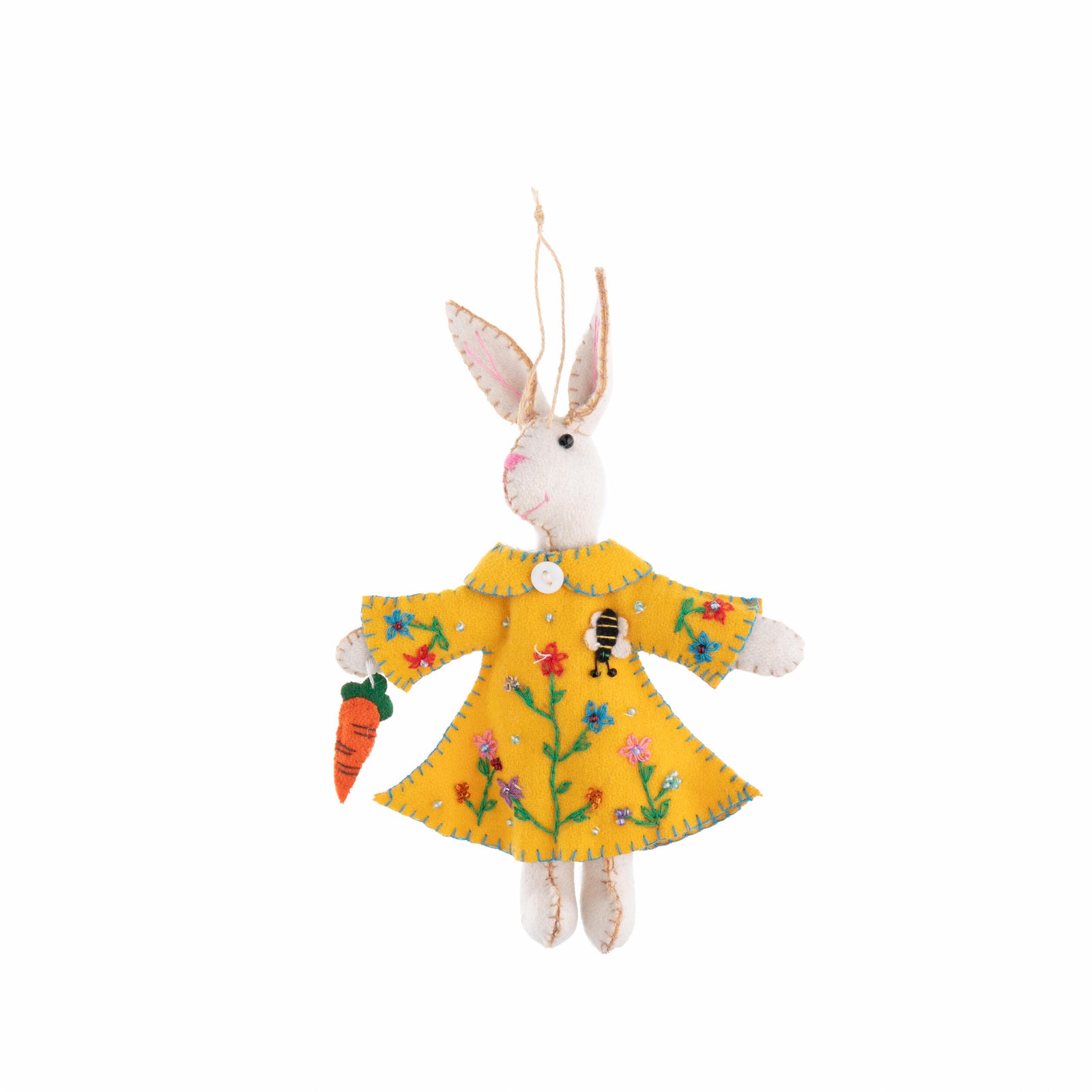 This cute and fuzzy ornament is decorated with flowers and bees for adorable botanical detail. This stylish hare will look adorable hung up anywhere you decide. 