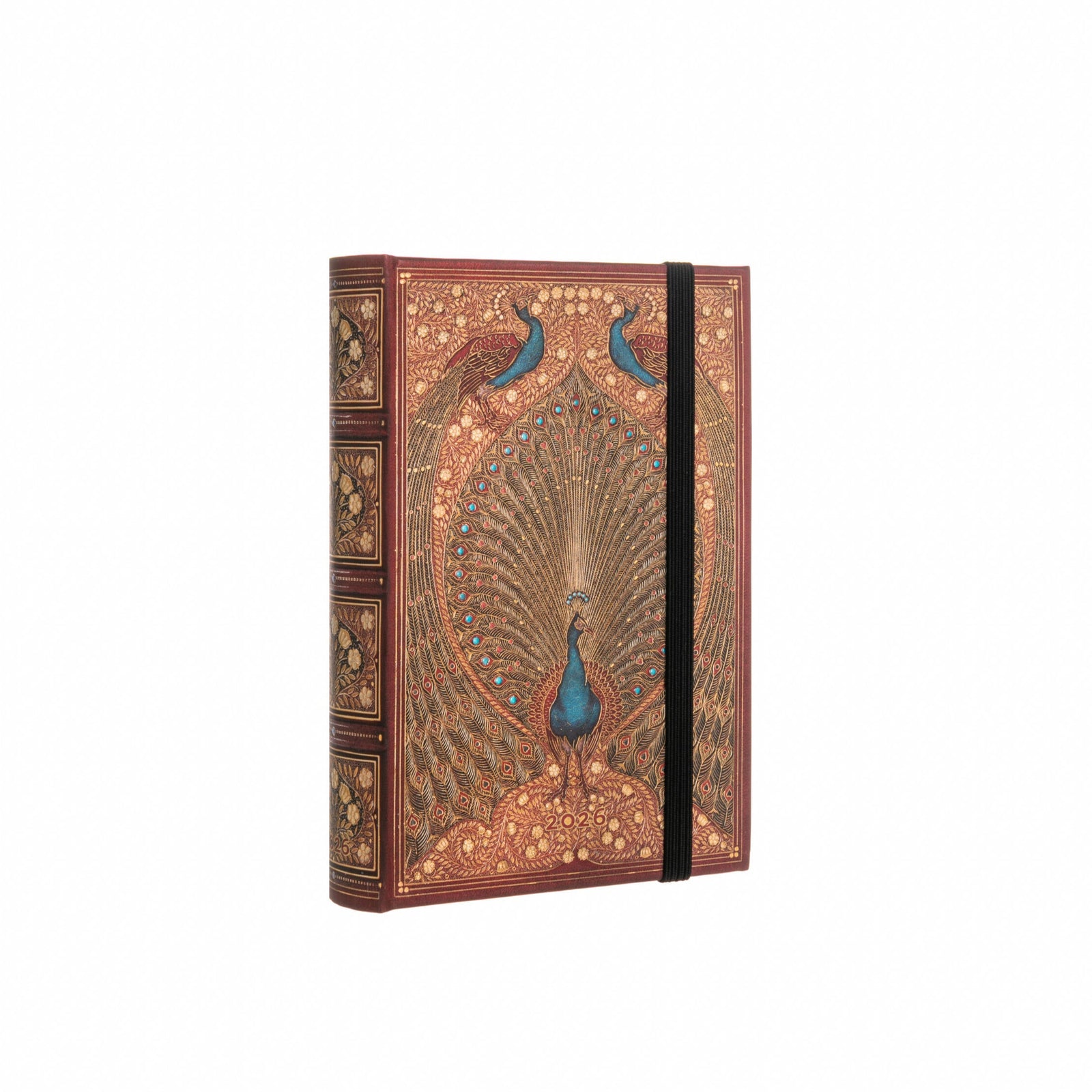 Decorative notebook with peacock design on a white background