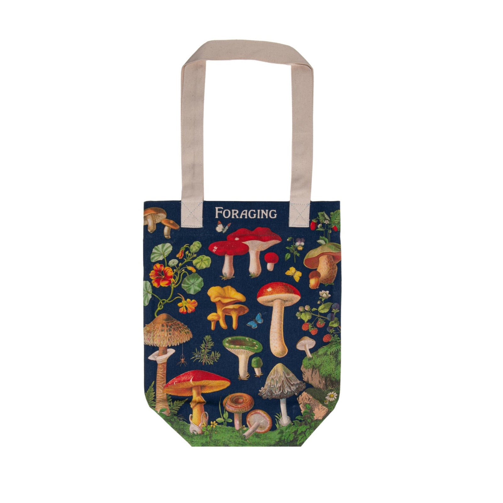 Whether foraging for food at the grocery store, or foraging for bargains at the flea market, this tote can help you haul your finds home. The perfect bag for all of your errands, or to use as an everyday work tote, it features vintage botanical drawings of mushrooms, berries, and butterflies. Dimensions: 13" x 17"