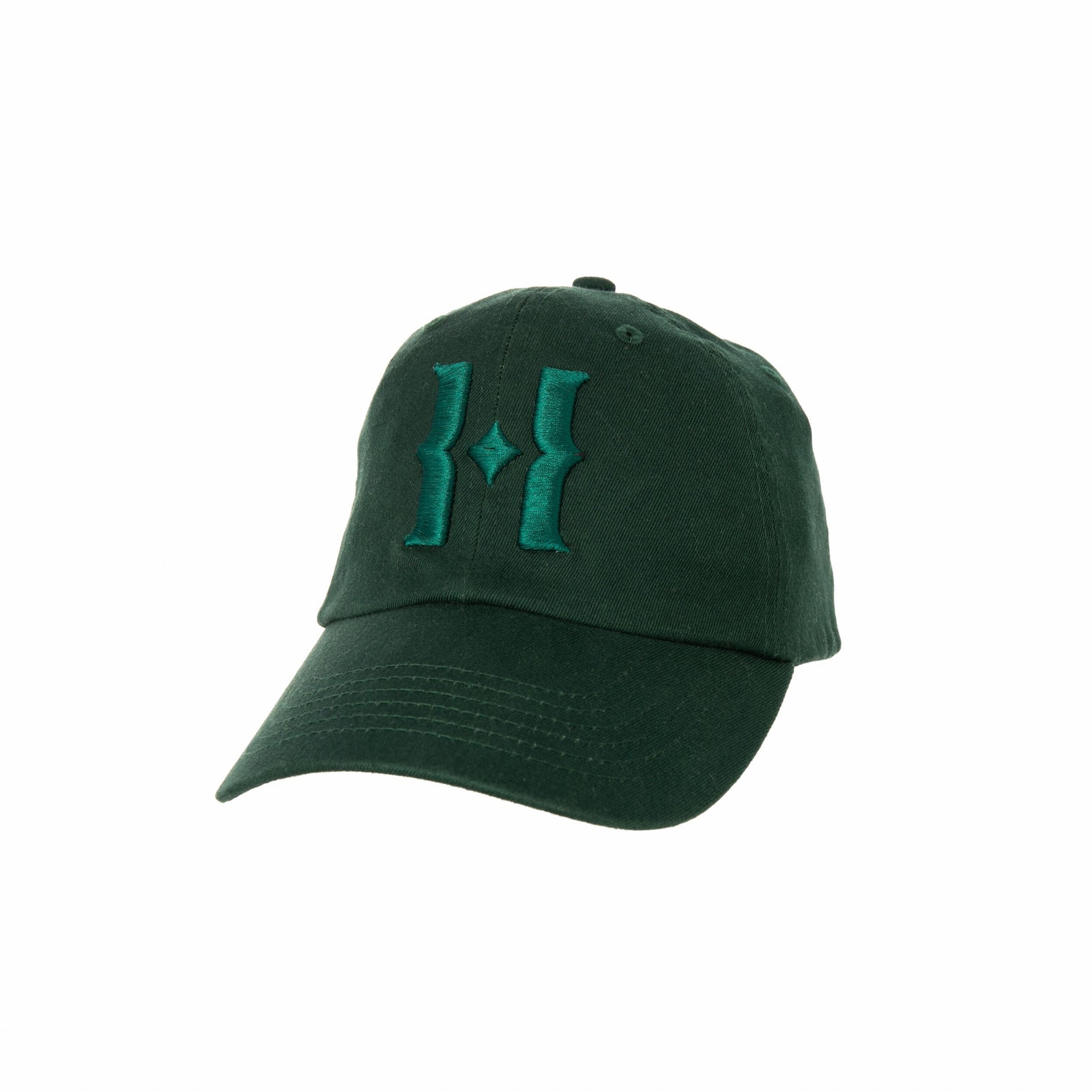 With shiny and raised embroidery on the front and back, our new monogram and wordmark stand out against the matte green cap.