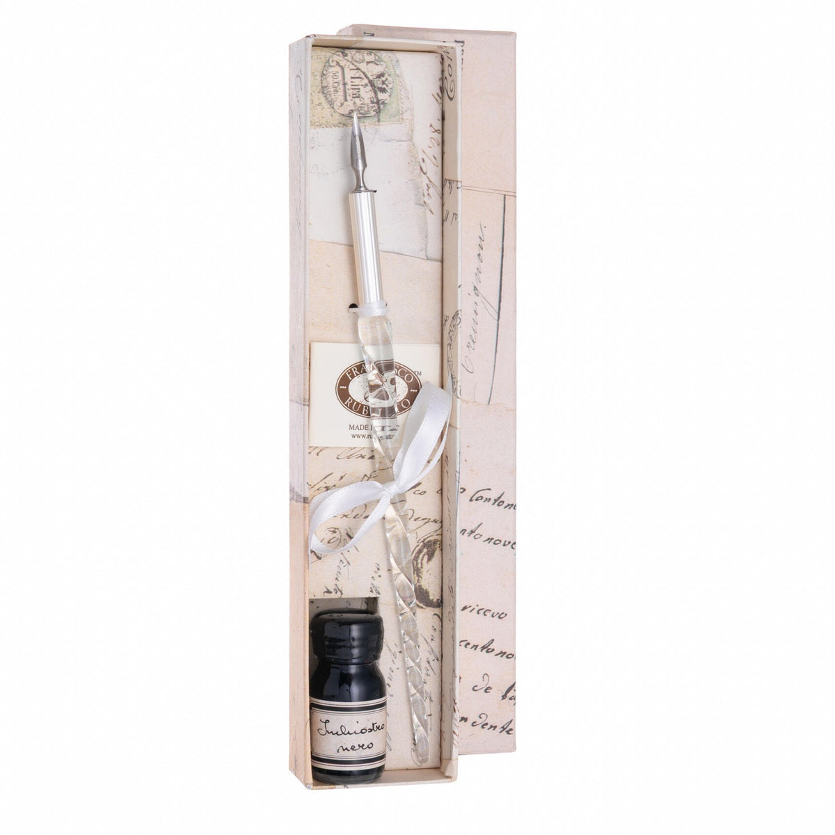 ITALIAN CLEAR GLASS DIP PEN AND INK SET