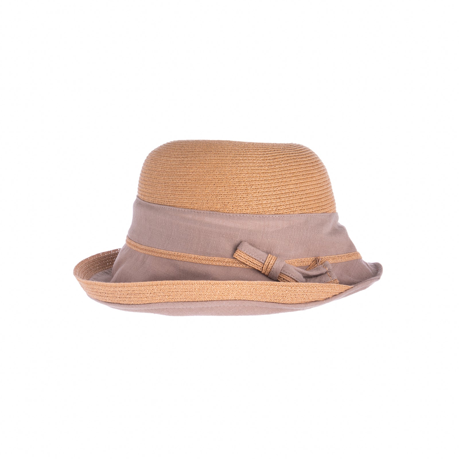 This wonderfully versatile cloche-style hat combines the comfort of a canvas hat with the style of a braided straw hat. The body of the hat is made from a packable, breathable light tan paper straw, giving the hat a casual elegance. Materials: cotton, paper straw Size: one size, crown approx 6" diameter UPF 50+.