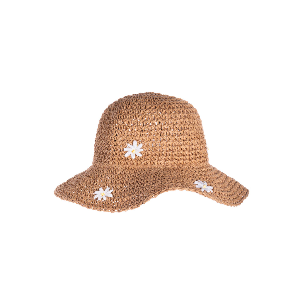 Handmade with love, this delightful straw hat features beautiful crochet daisies that add a touch of whimsy to any outfit.