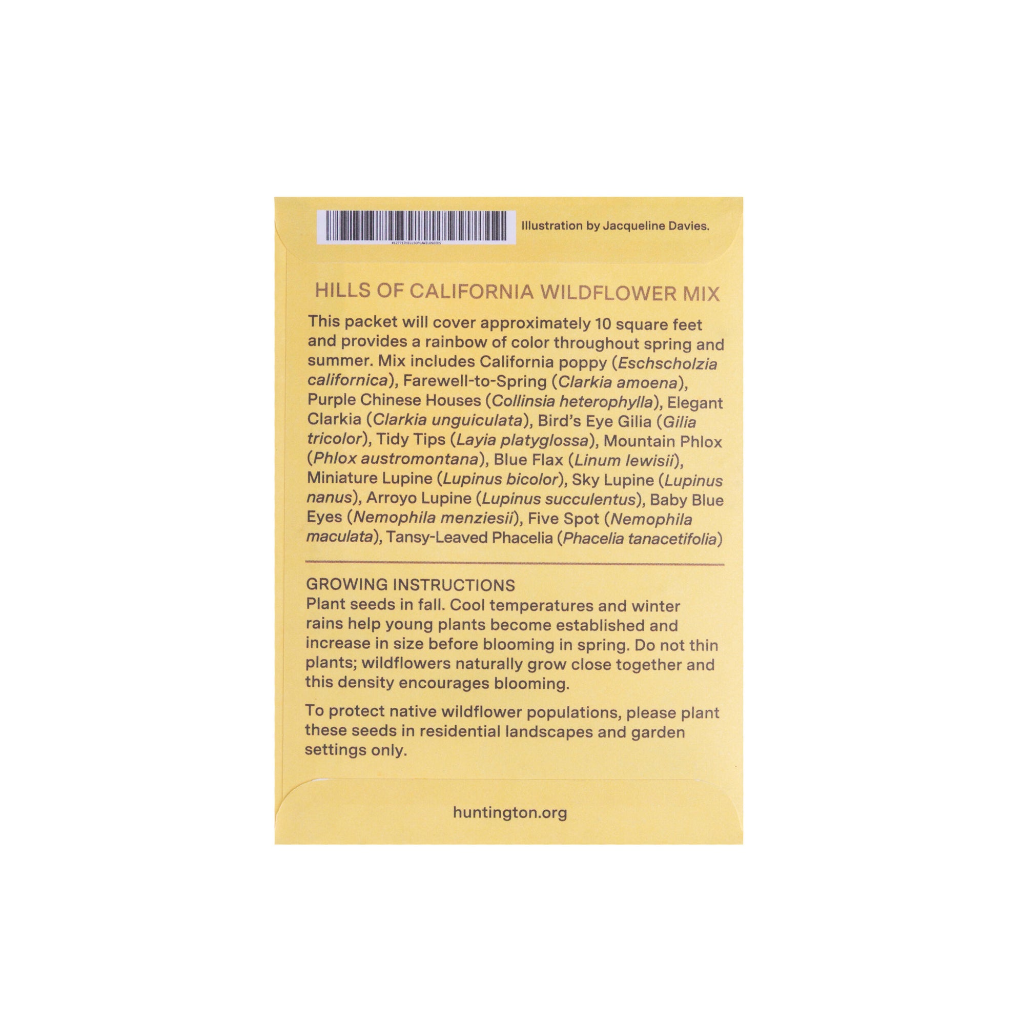 Floral seed packet with 'The Huntington' branding on a white background