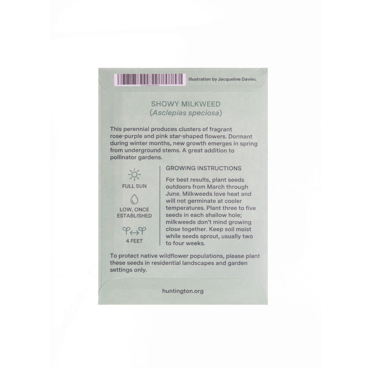 THE HUNTINGTON SHOWY MILKWEED SEED PACKET