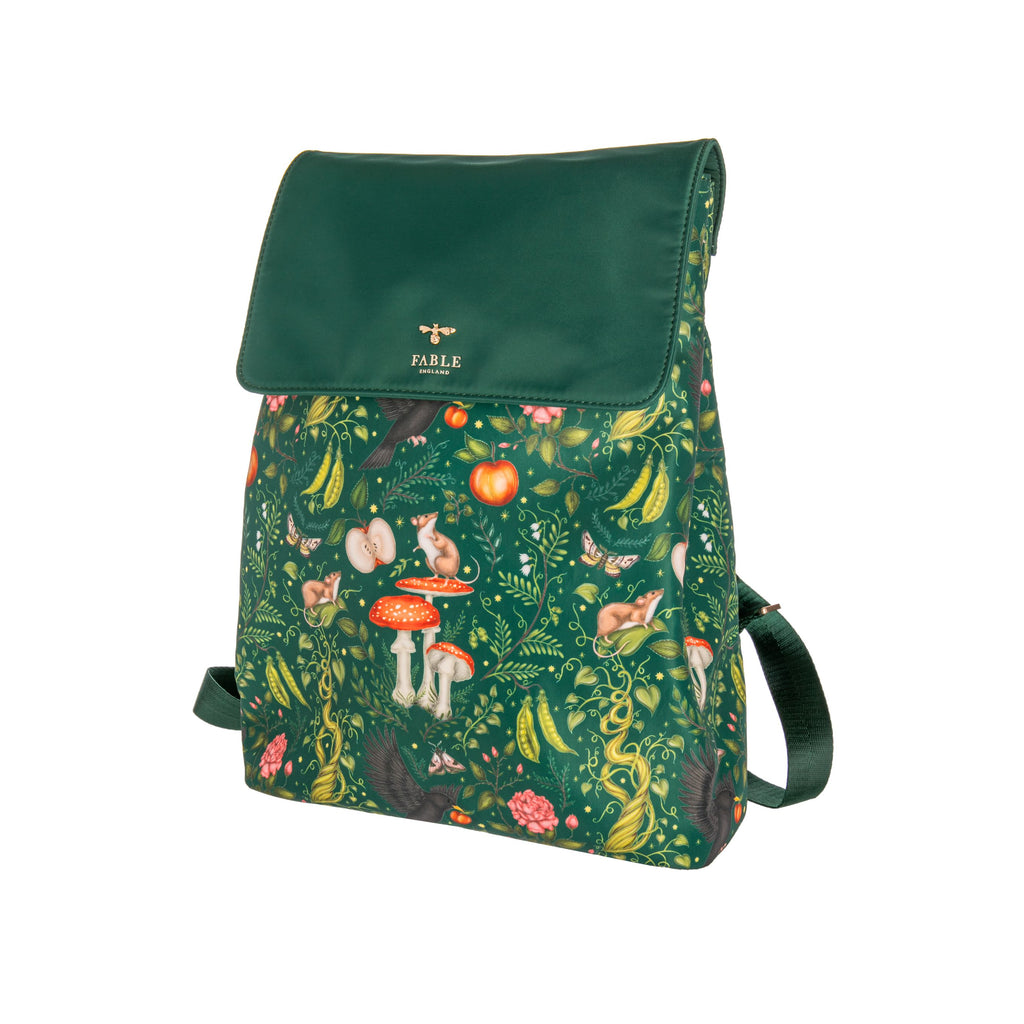 Sprinkle some magic into your morning commute, school run or weekend hike with this fabulous backpack in a fairytale, 'Into the Woods' print. This spacious bag is crafted from durable nylon. Approx. 11.5" x 16" x 5" Wipe clean with damp cloth.
