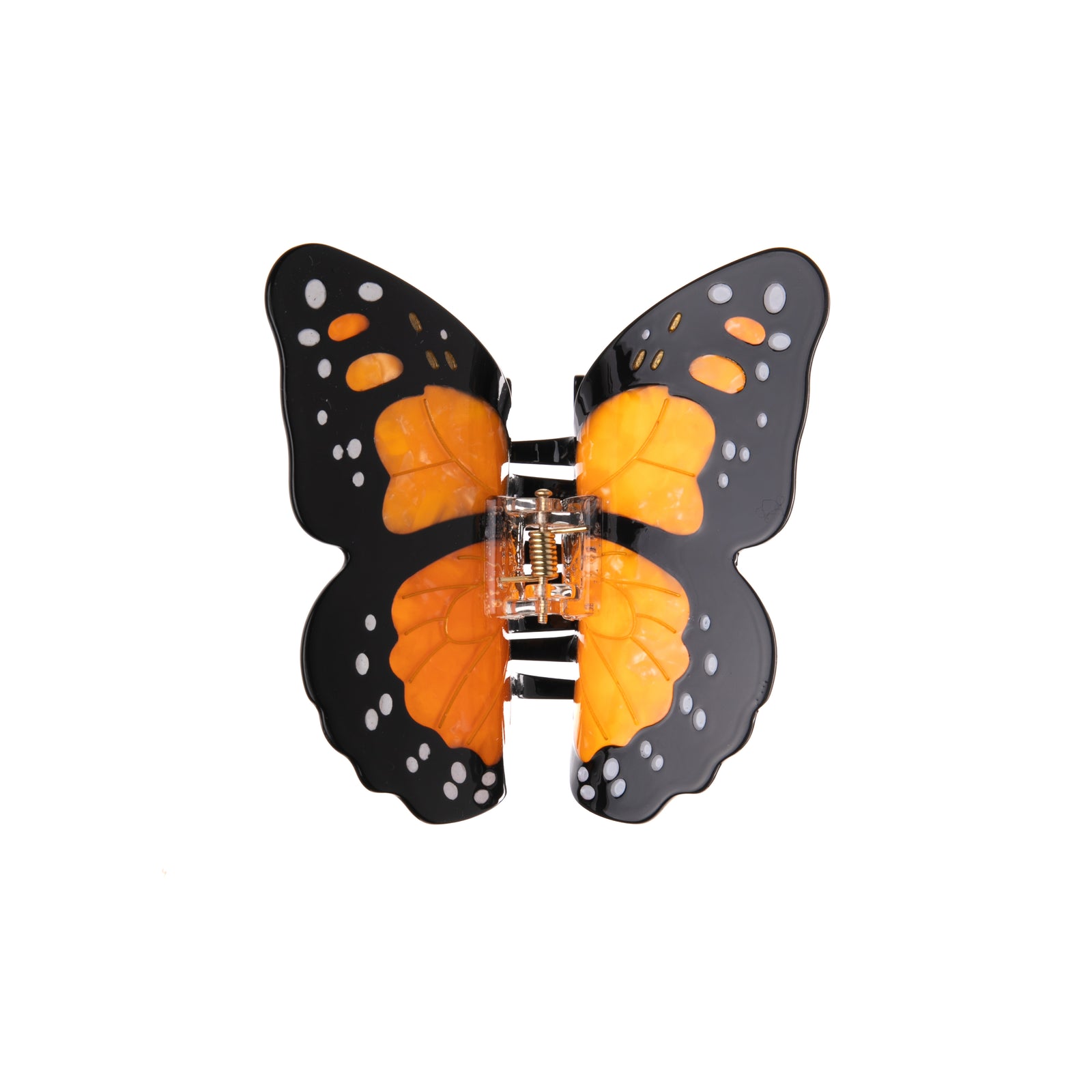Clip up your hair in the prettiest of ways with this Monarch Butterfly hair clip. It is double sided for a perfect look from every angle. These small-batch styles are made from a biodegradable wood pulp acetate, making these clips both beautiful and kind to the environment! Size: 3.75" x 2.25".