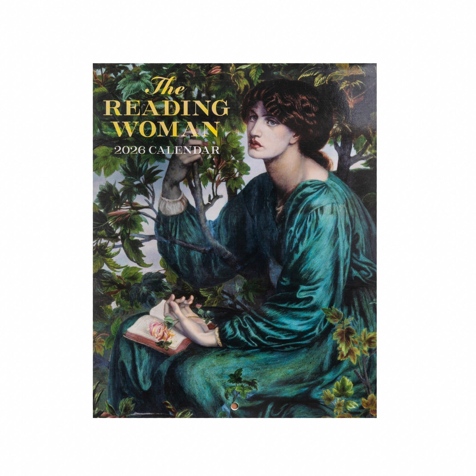 Calendar cover featuring an illustration of a woman in a green dress with text 'The Reading Woman 2026 Calendar'.