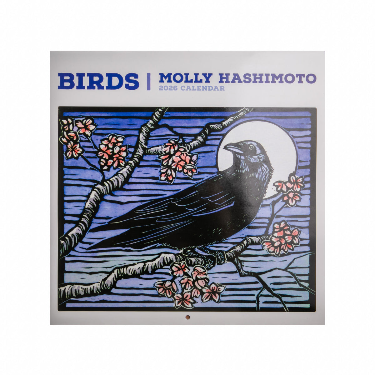 Calendar cover with a bird illustration and &#39;Birds | Molly Hashimoto&#39; text on a white background