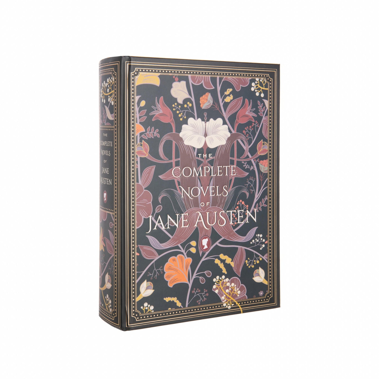 Box set of Jane Austen novels with floral design on a white background