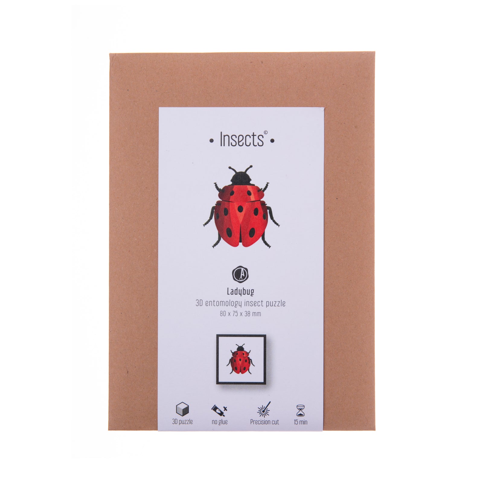 Create a decor piece with this 3D red ladybug. The colors and satin metallic finish mimic the insect’s colors. Your art piece can be displayed as is, or you can mount it in a shadow-box frame. Kit contains: 1 black template for the body 1 red template for the shield A paper stand Dimensions: approx. 3" x 3" x 1.5"