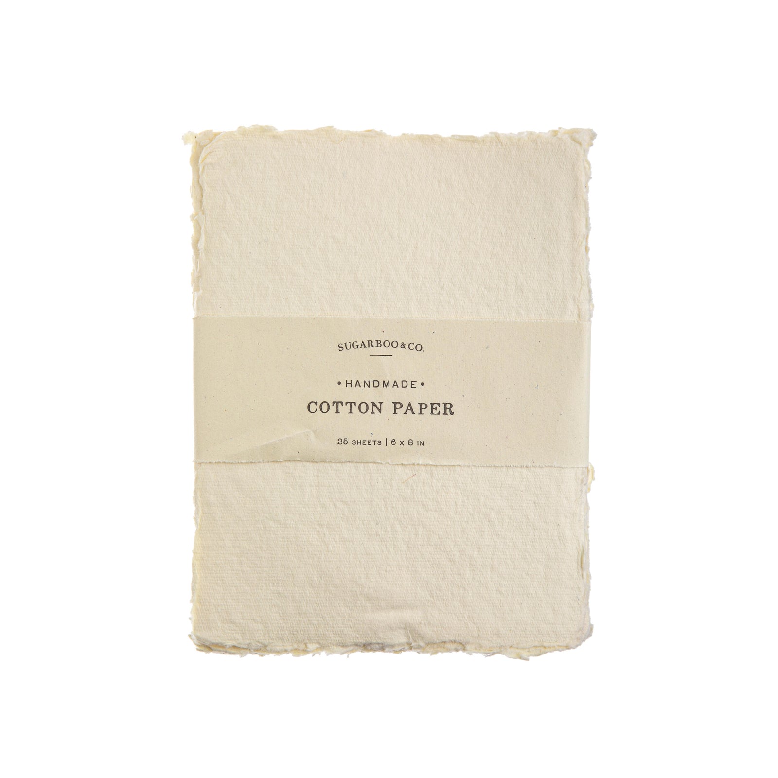 Pack of handmade cotton paper with visible brand label on a white background