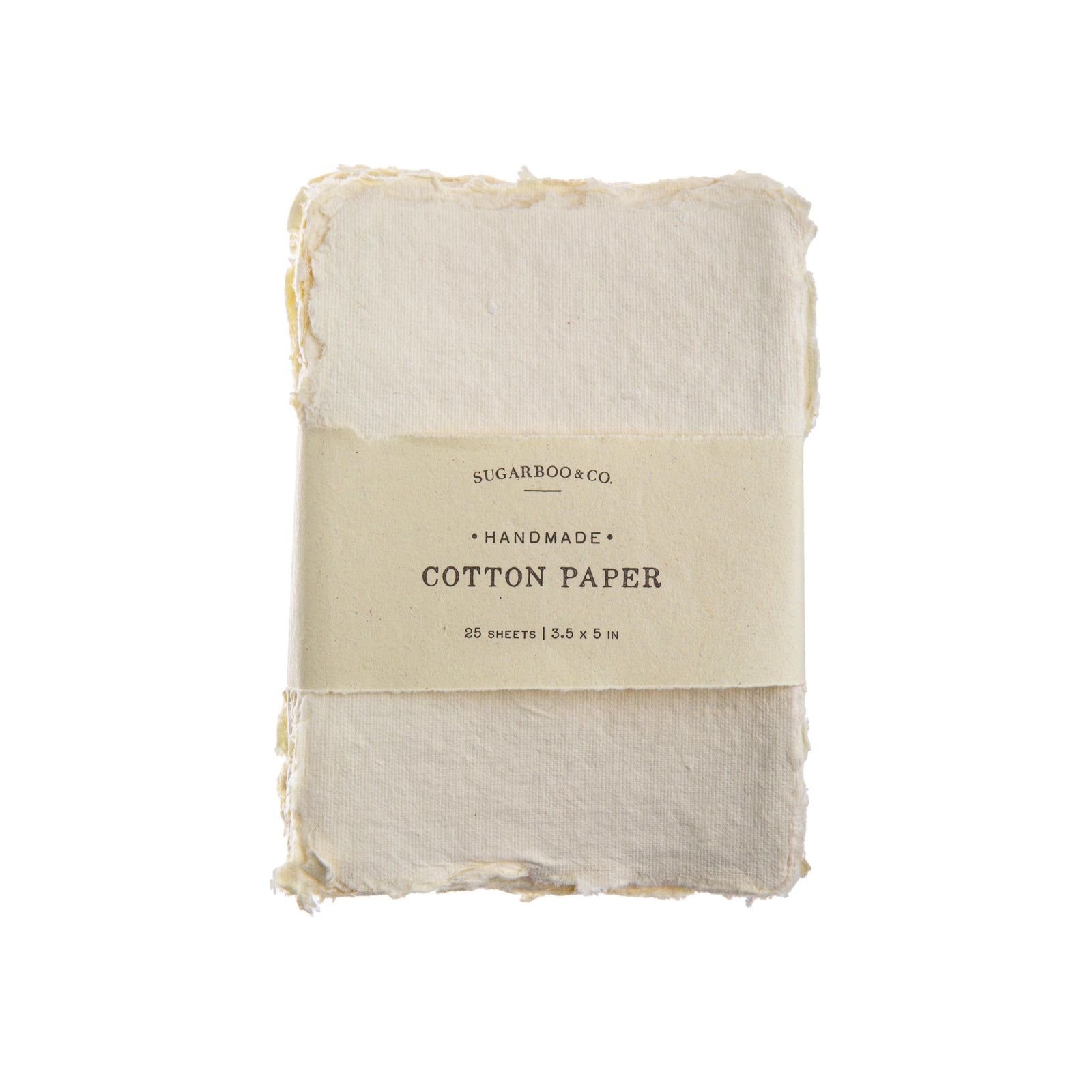 Pack of handmade cotton paper with a visible brand label on a white background