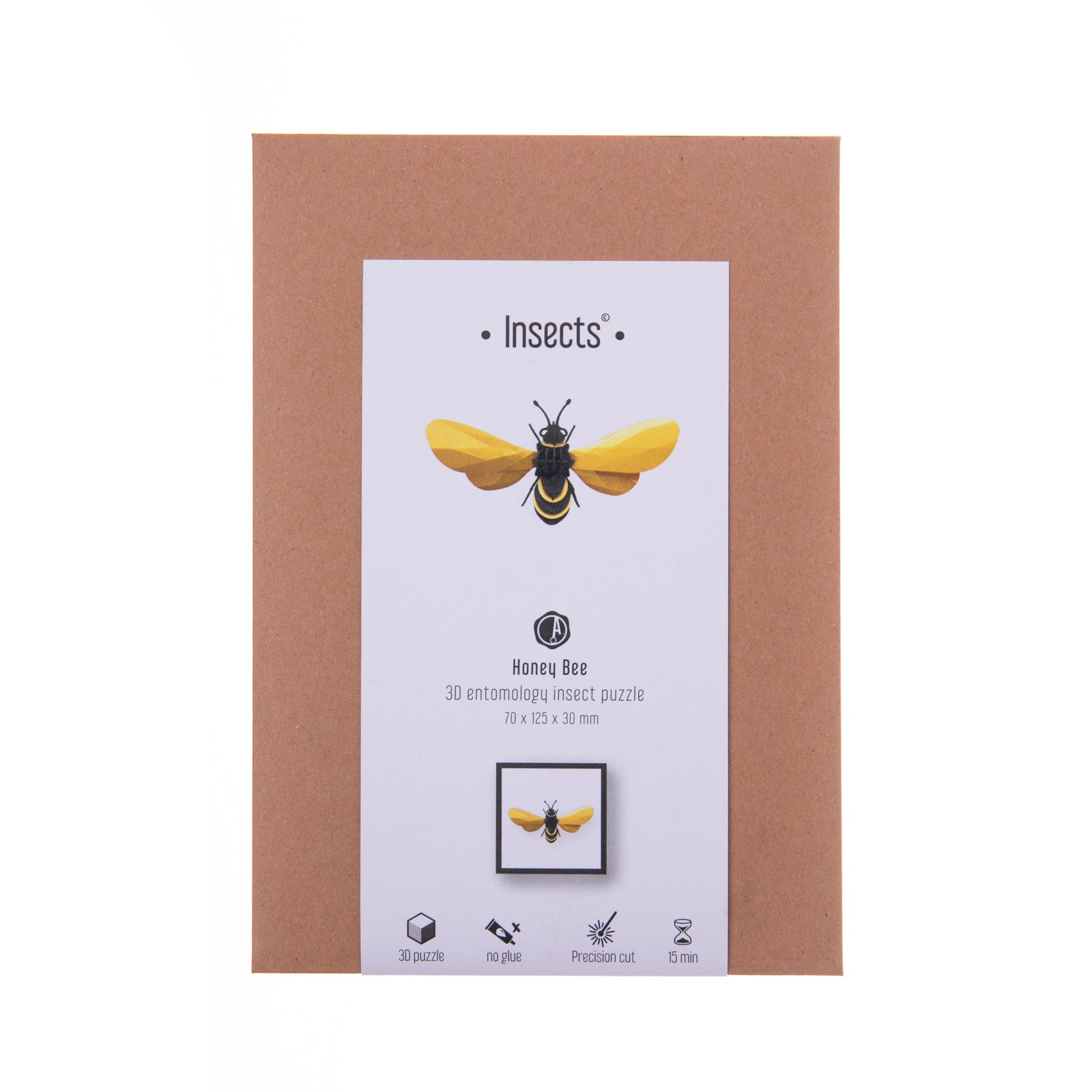 Create a decor piece with this 3D honey bee. The yellow and satin metallic finish of this honey bee evokes the real thing. Building this honey bee is a great activity.  Kit contains: 1 black template for the body 1 gold template for the shields 1 template for the wings A paper stand Dimensions: approx. 2.8" x 5" x 1.2"