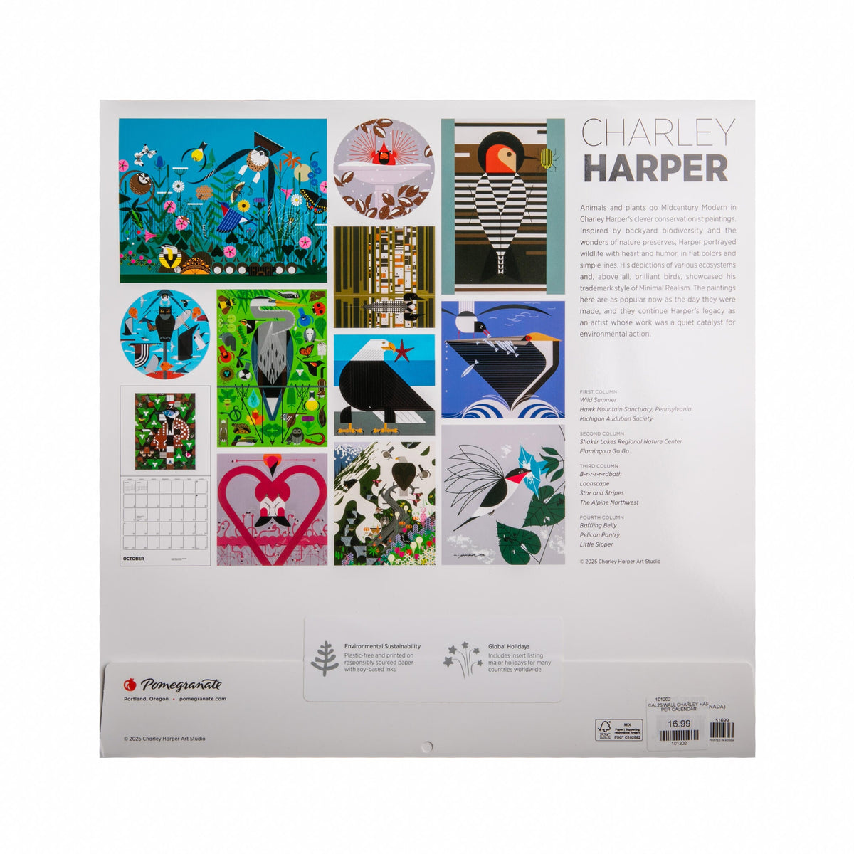 Product packaging for Charley Harper art prints with a collage of illustrations on a white background.