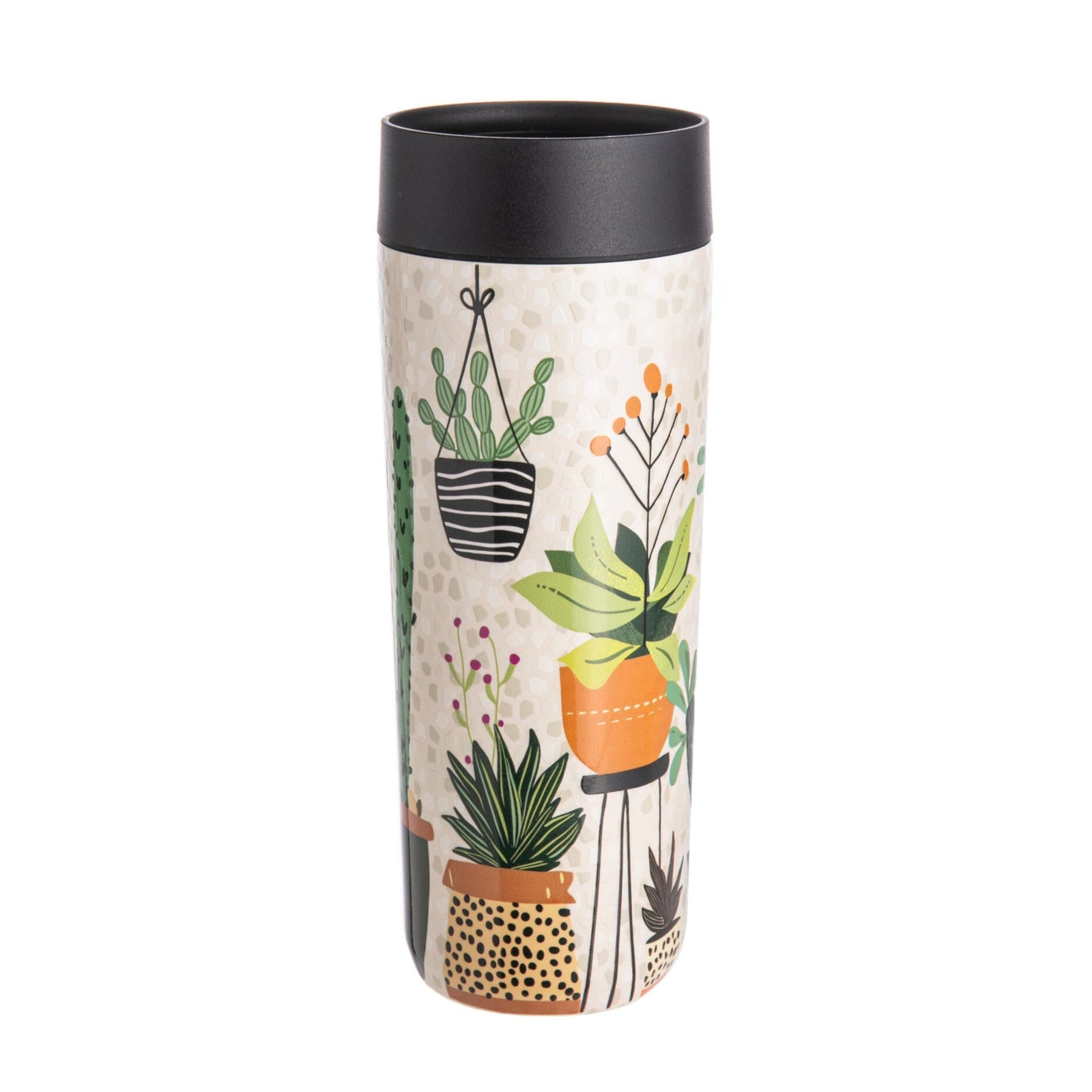 Tumbler with plant design on a white background