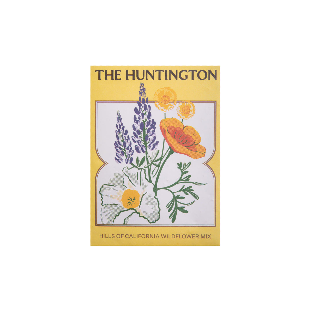 Floral seed packet with &#39;The Huntington&#39; branding on a white background