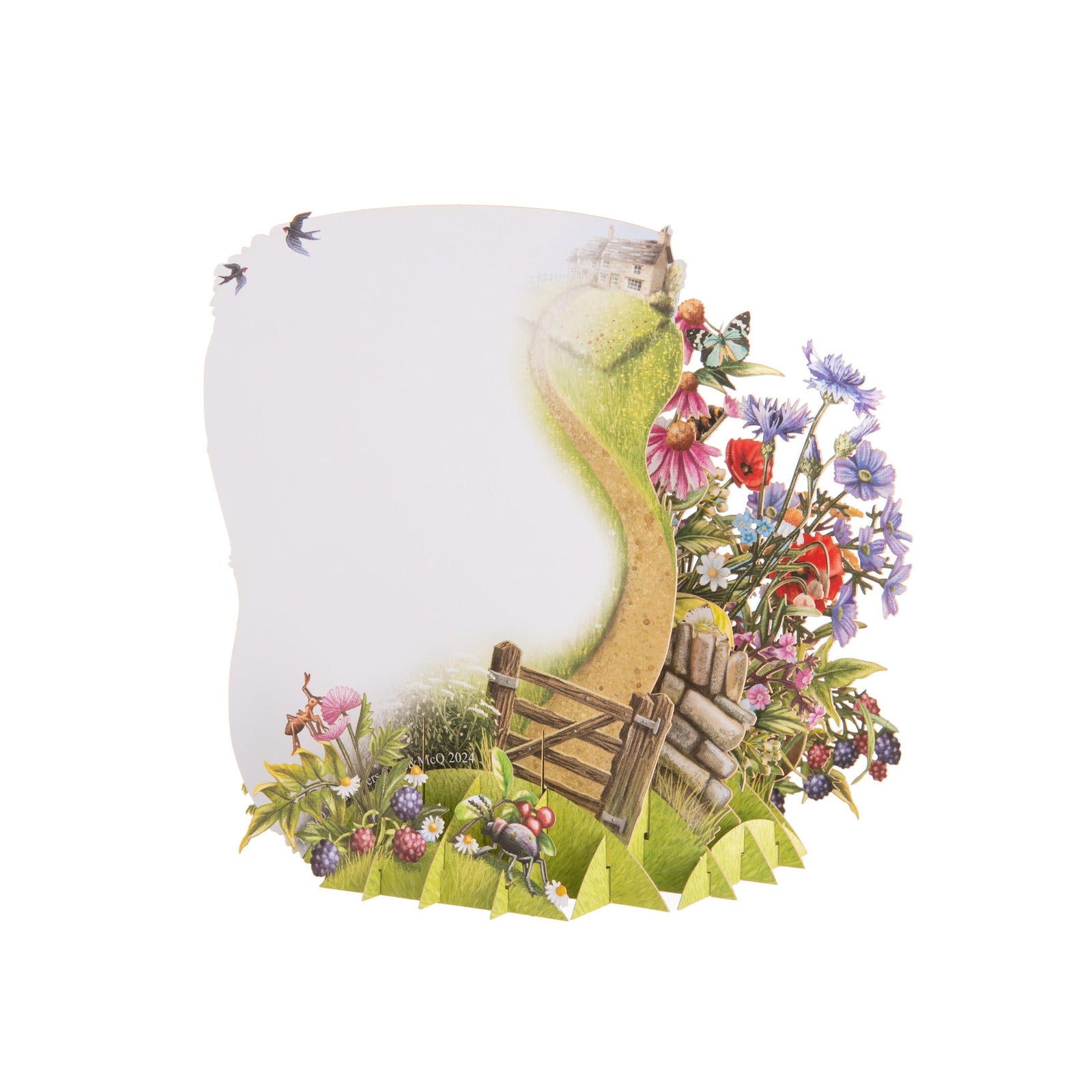 Colorful nature-themed pop-up card with floral wildflower design on a white background
