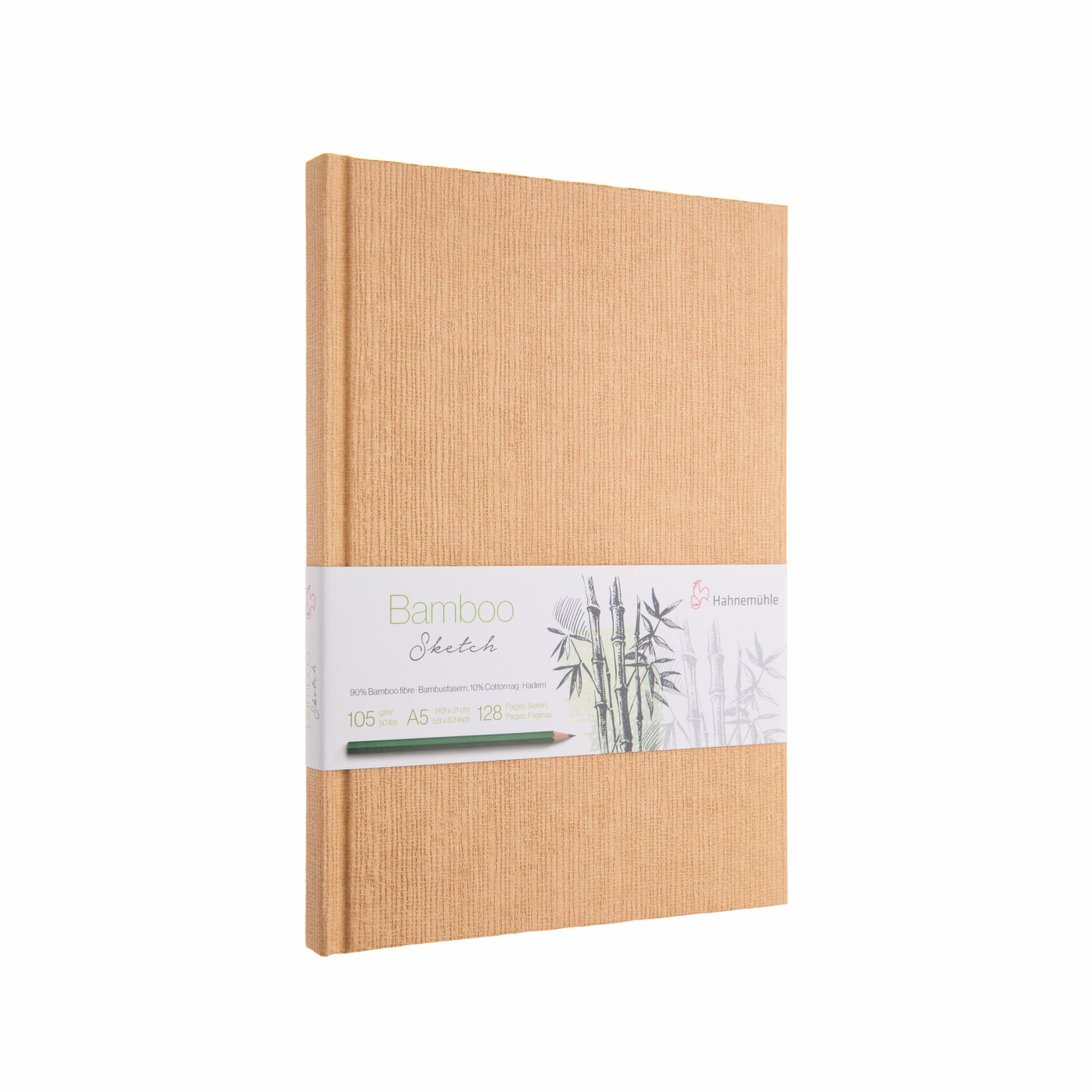 Brown notebook with a label on a white background