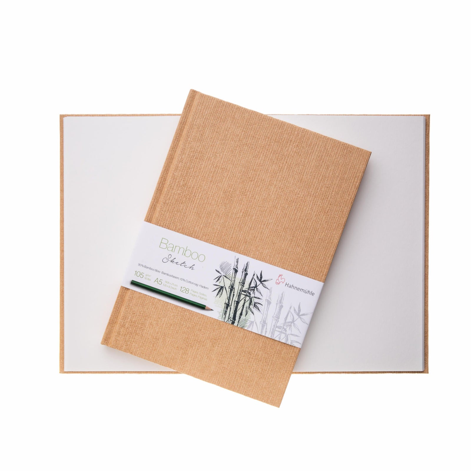 Brown notebook with a label on a white background