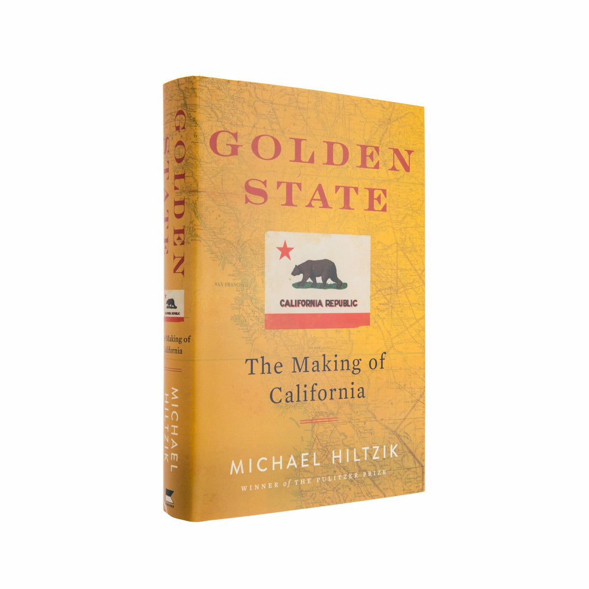 Book titled &#39;Golden State: The Making of California&#39; by Michael Hiltzik with a yellow cover and California Republic logo.