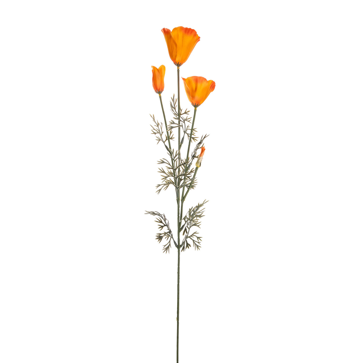 Artificial flower stem with orange flowers on a white background