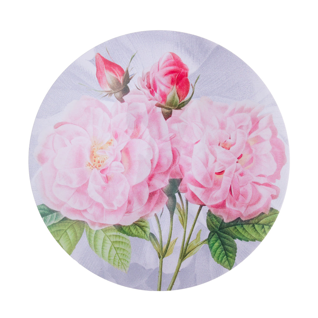 Elevate your table setting with these striking rose placemats. Featuring vintage style botanical rose prints in either pink or red, the front of the mat is finished with a scratch-resistant gloss varnish. Backed with a durable wood and cork mix to protect your furniture from heat and scratches. 13.5".