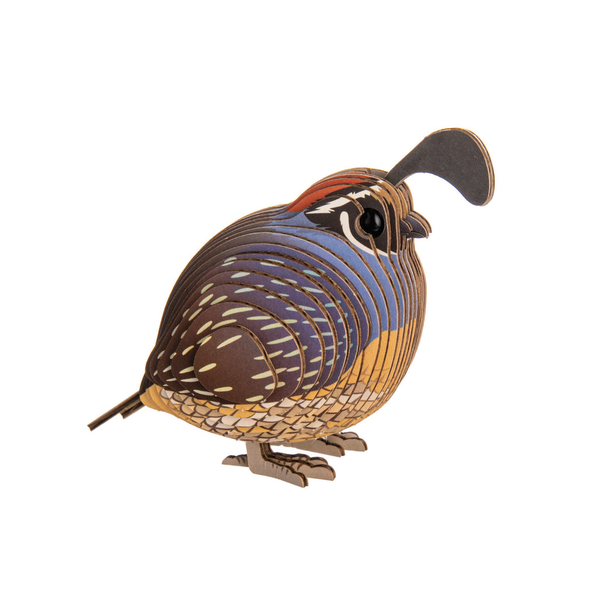 Colorful California Quail figurine on a white background