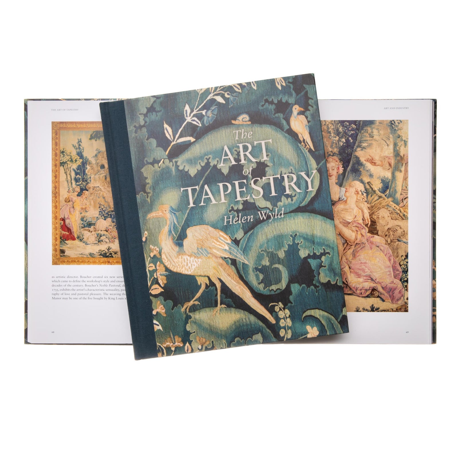 Book titled 'The Art of Tapestry' by Helen Wynter with tapestry designs on a white background