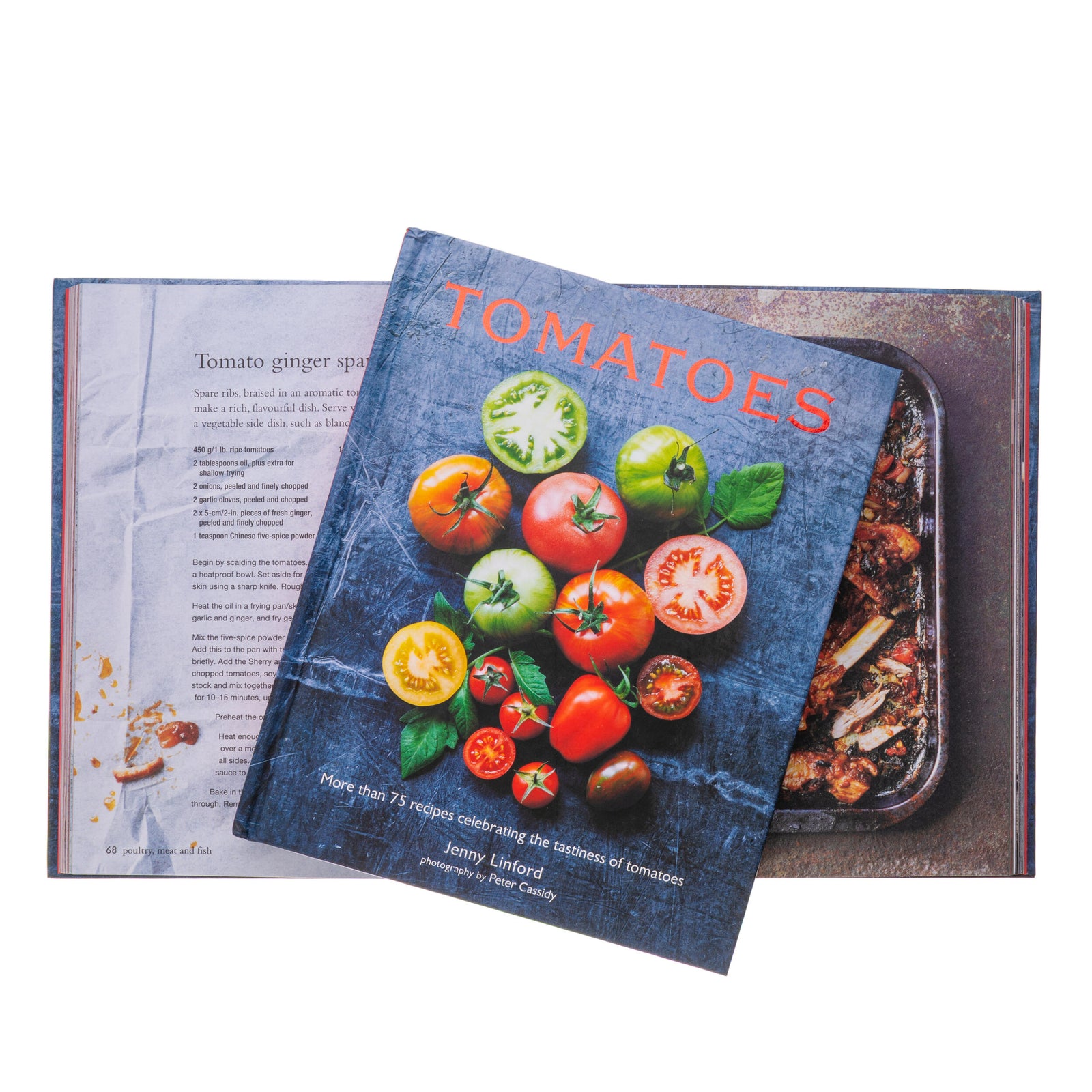 Cookbook titled 'Tomatoes' with images of tomatoes on the cover