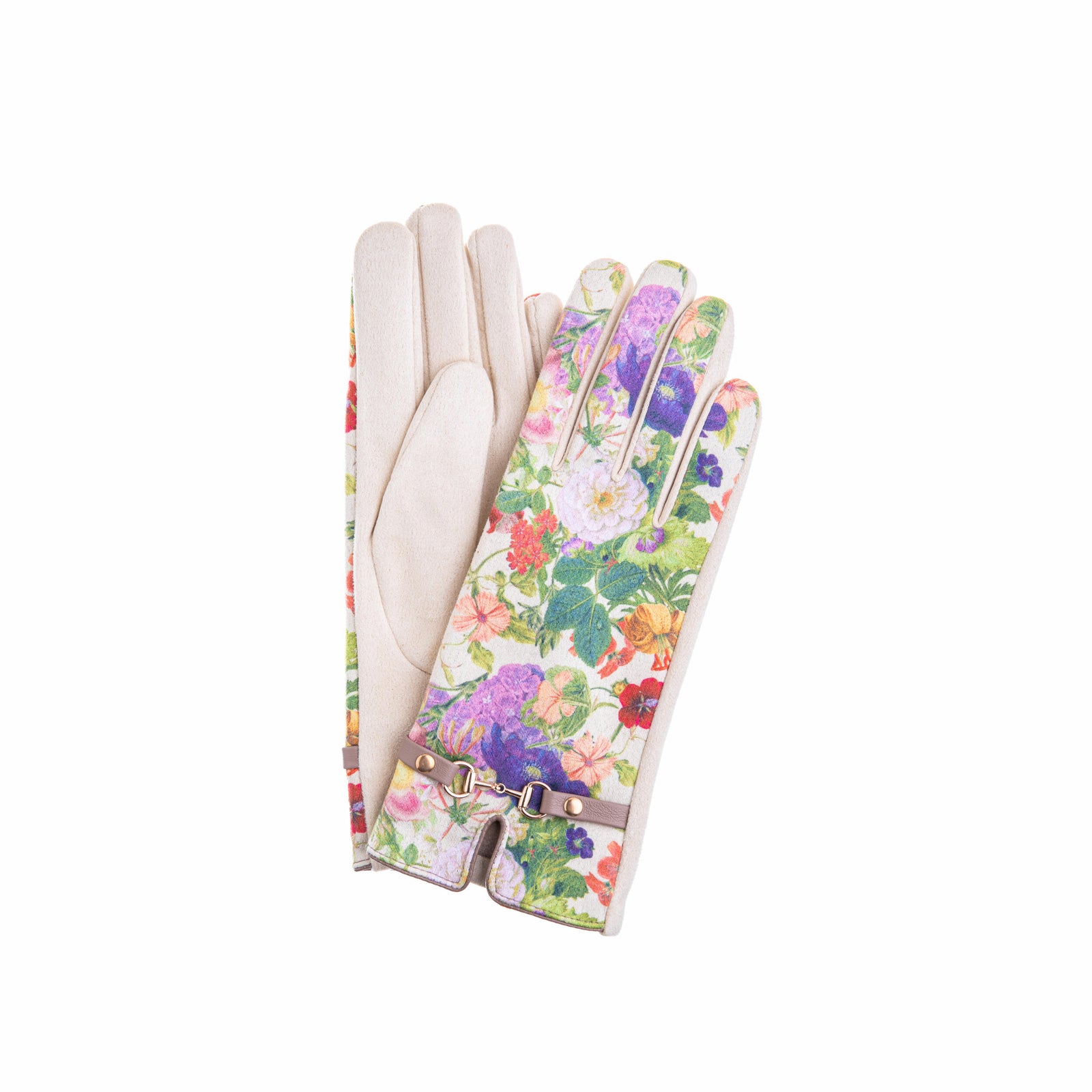 Pair of gloves with floral pattern on a white background