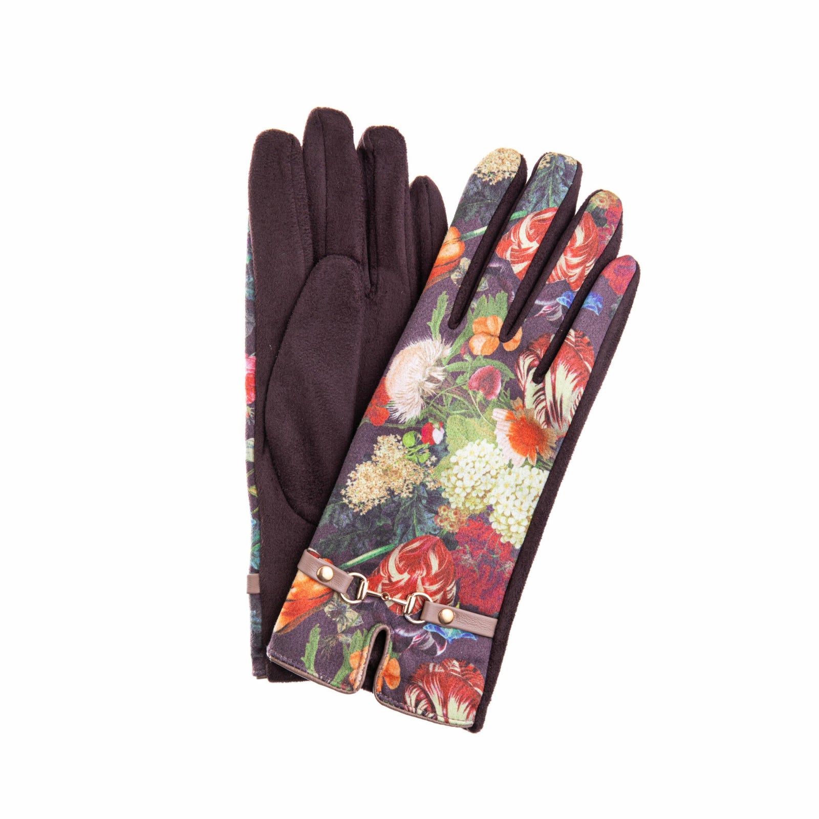 Pair of gloves with floral pattern on a white background