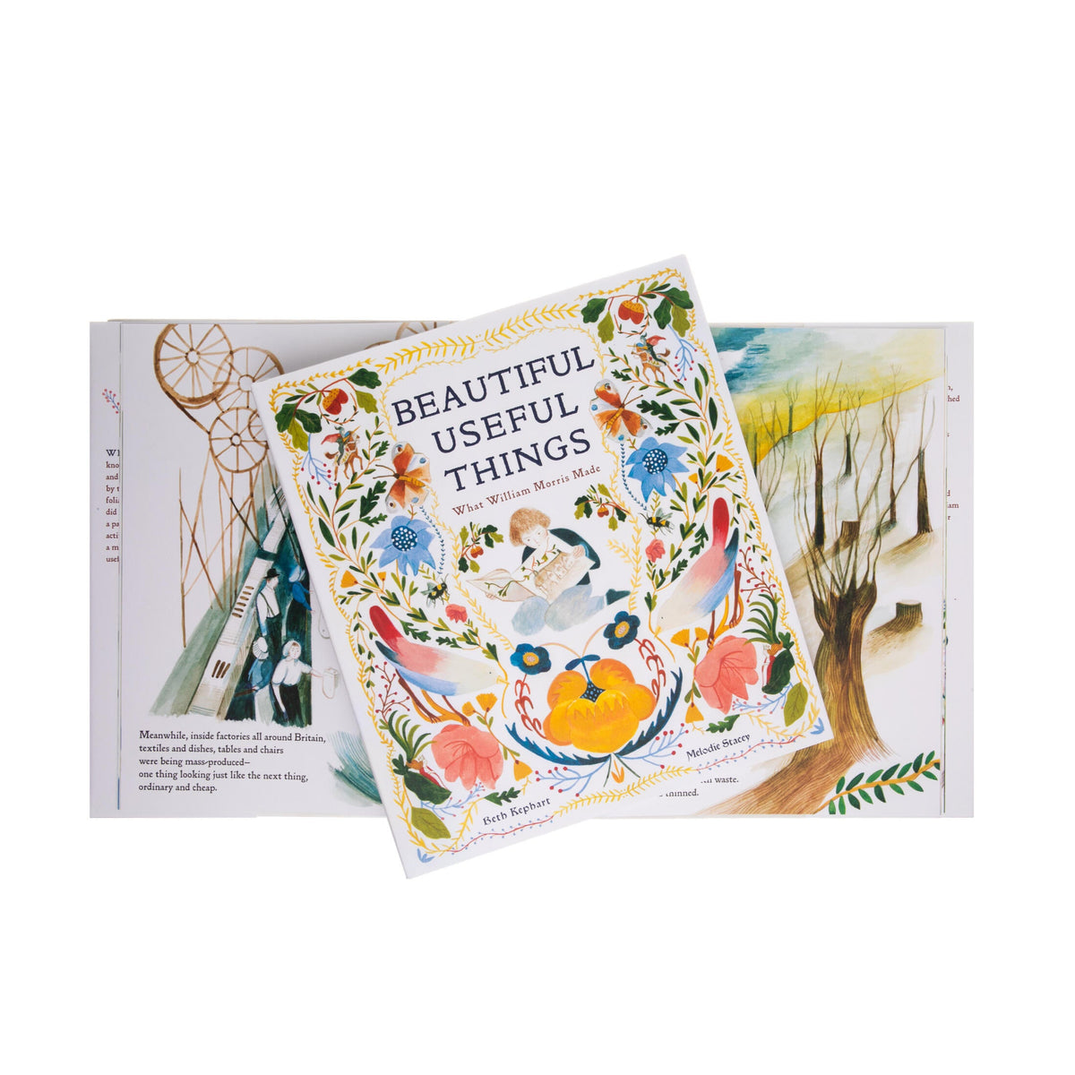 Book titled &#39;Beautiful Useful Things&#39; with floral illustrations on a white background