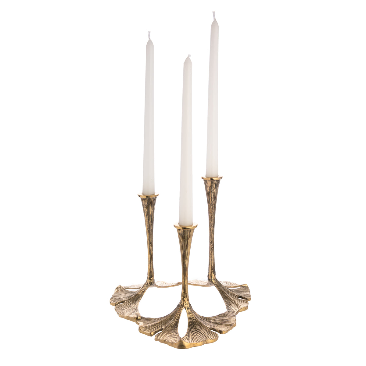 RECYCLED BRASS TRIPLE GINKGO LEAF CANDLE HOLDER