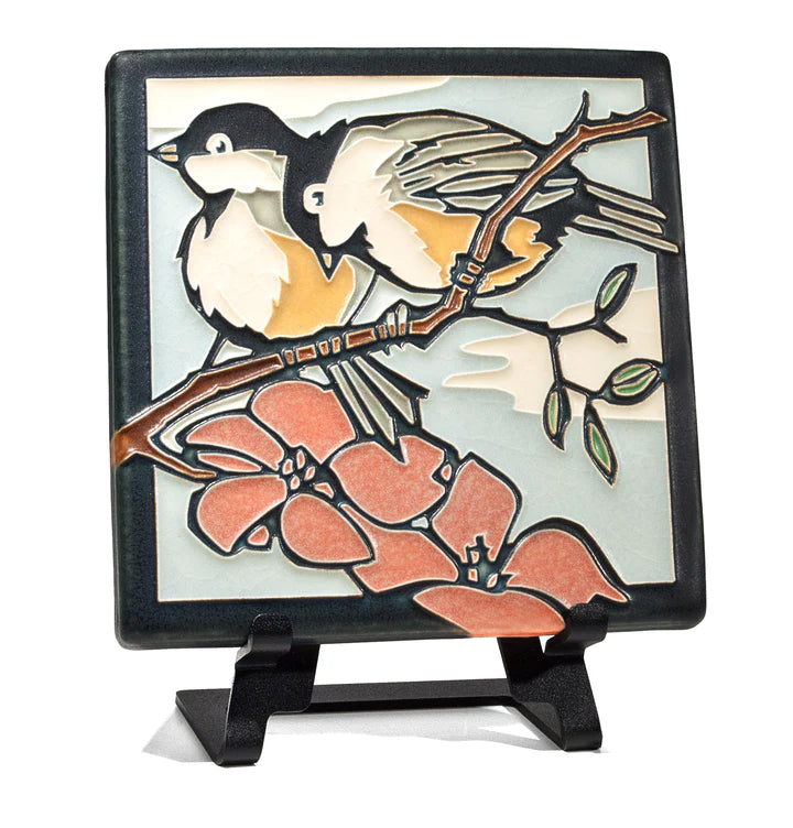 Easels are an elegant option for art tile display. Fabricated from powder-coated steel, these easels are made in the USA and feature durable single-piece construction. This small easel holds 4-inch - 10" tiles (unframed). 5" X 3" Holds 4 to 10 inch tiles (unframed) Metal with matte black finish Tiles sold separately.