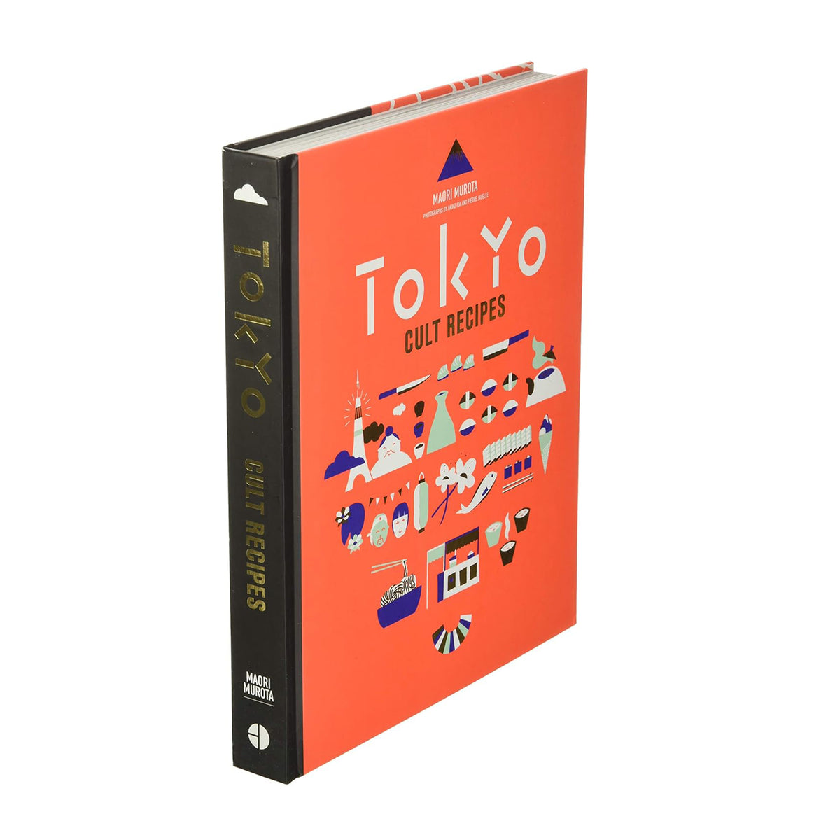 The cover of the book 'Tokyo Cult Recipes' features a colorful illustration of various Japanese dishes and culinary tools against a red background.