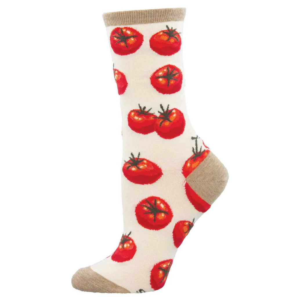 You say tomato, we say toe-may-toe. However you say it, these fabulously fun socks are a cute and colorful addition to any gardeners' sock drawer. S/M 9-11 (Women's Shoe Size 6-10.5 and Men's Shoe Size 5-9) Fiber content: 43% Cotton, 55% Nylon, 2% Spandex