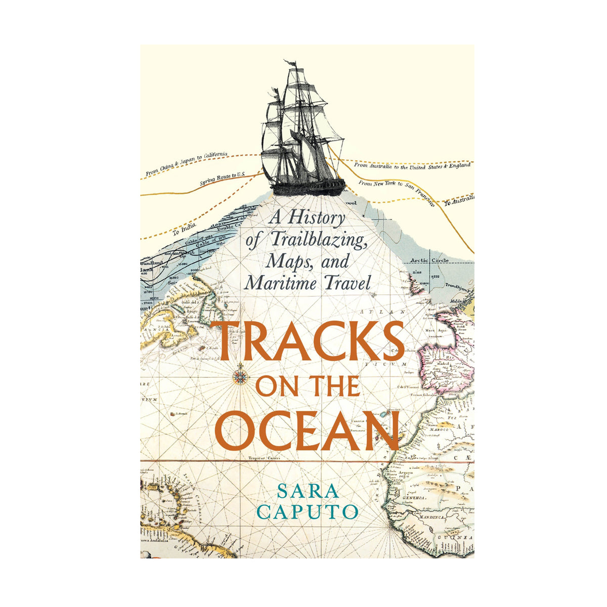 Book cover of 'Tracks on the Ocean' with a ship illustration and map design.