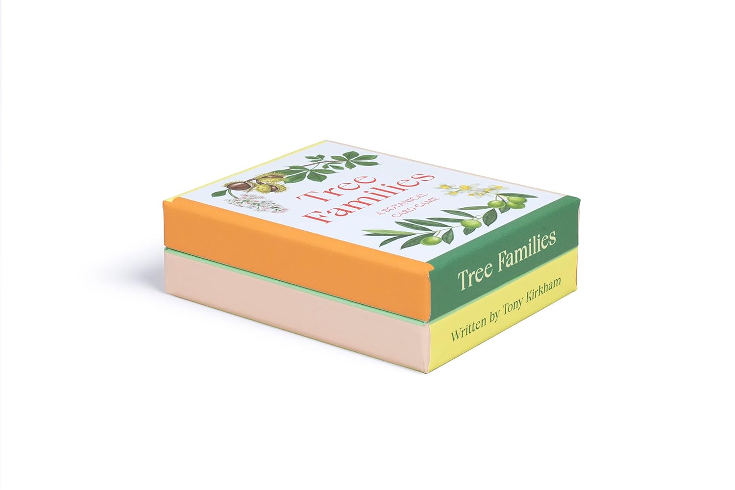 Box cover of 'Tree Families' card game with botanical illustrations and text.