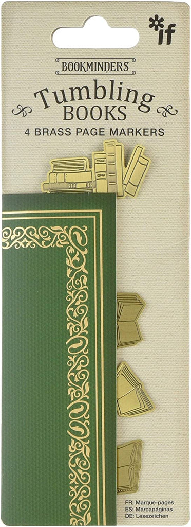 Mark your page in the most stylish way with these delightful tumbling books brass page markers. An ideal gift for anyone who adores reading. Vintage style brass material Highly detailed designs Appeals to all ages. Made out of printed card/brass.
