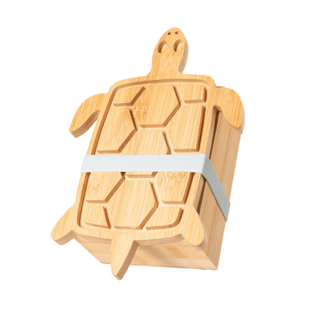 This terrific turtle shaped tofu press effortlessly removes excess water from your tofu. It is made from naturally antibacterial bamboo with a silicone band. Insert the tofu into the strainer, add the lid with the band and within 20 minutes, your tofu will be perfectly strained. Dishwasher safe. Size: 8.9" x 6" x 2.6"