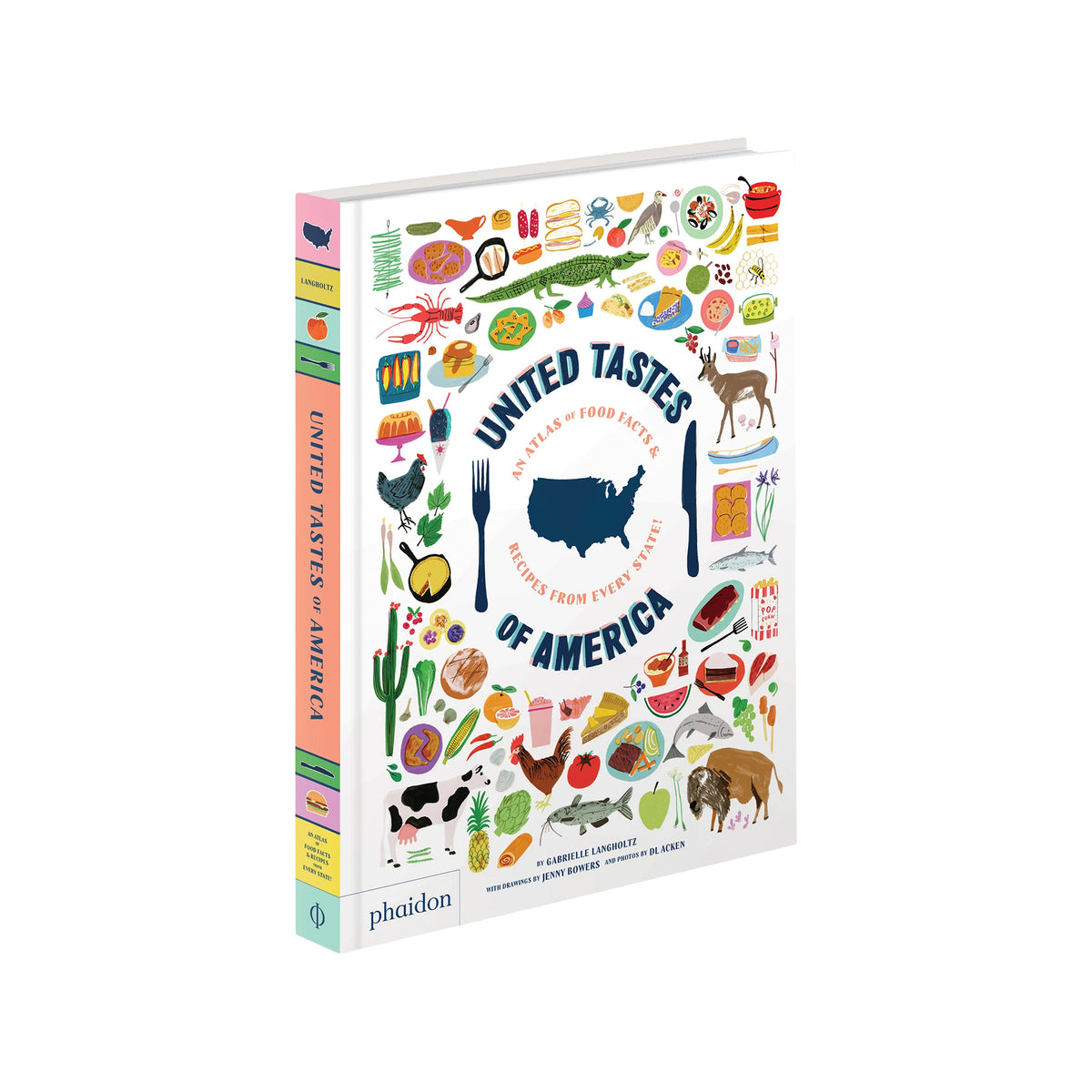 Book cover of The United Tastes of America with food illustrations on a white background.